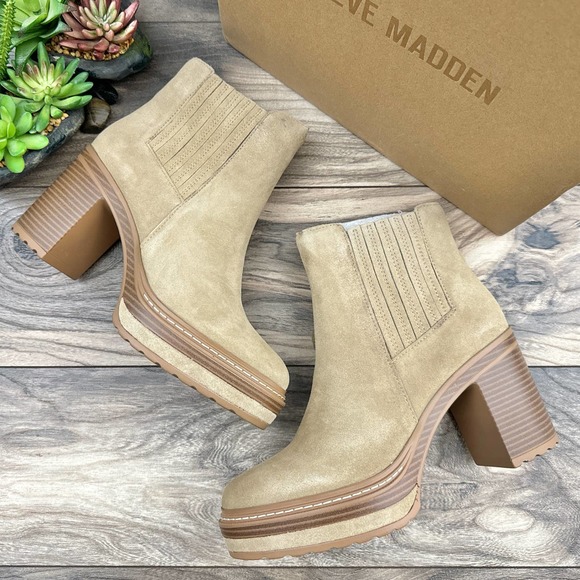 Steve Madden Shoes - NIB Steve Madden Searches 8.5M Sand Suede Block Heel Ankle Boots